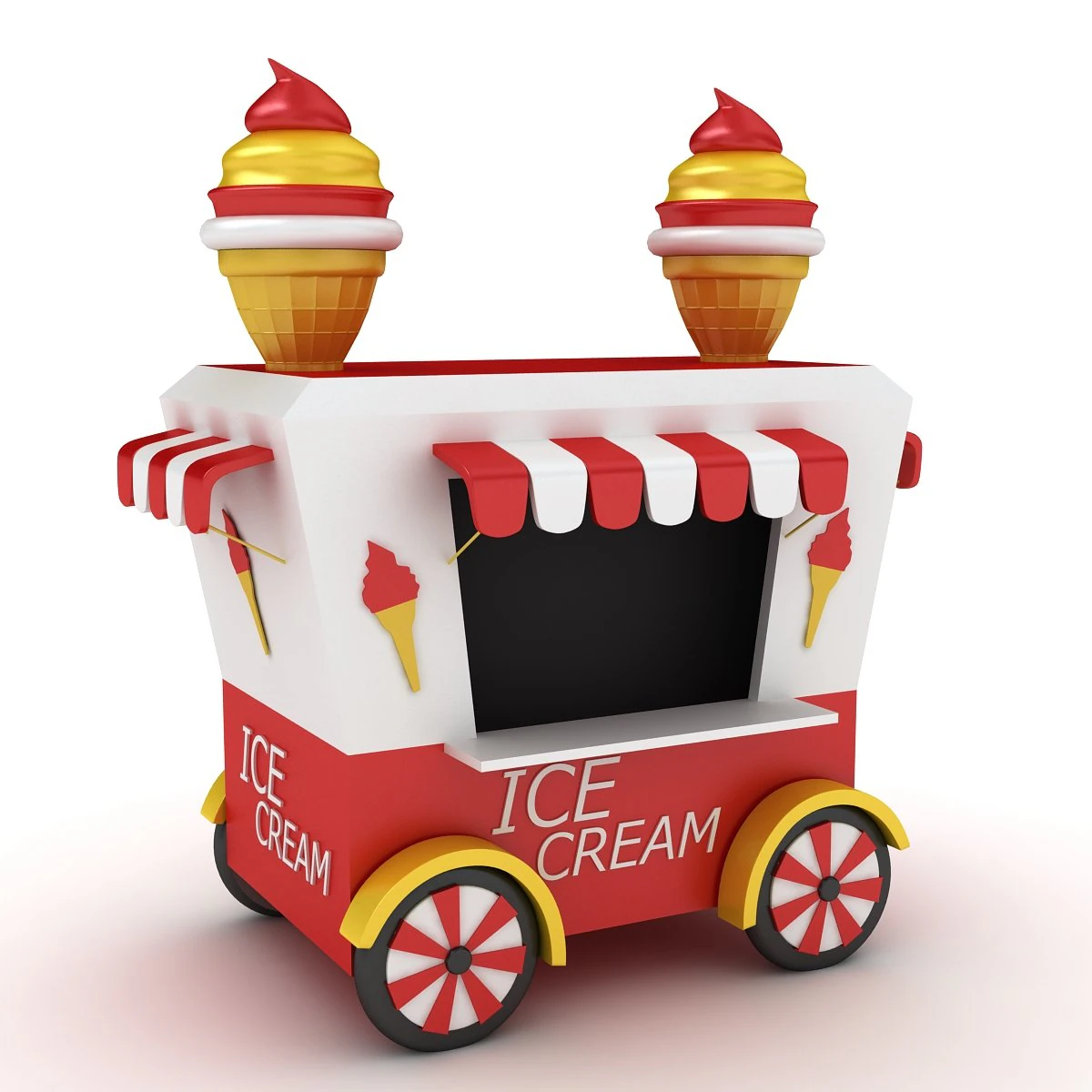 cartoon ice cream cart 3D Model .c4d .max .obj .3ds .fbx .stl .blend 