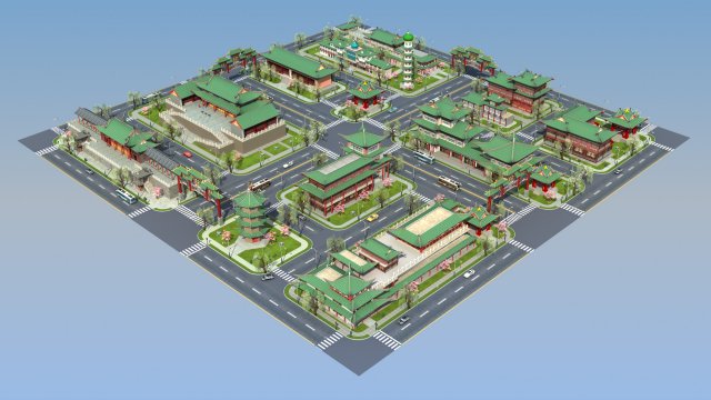 china town city block Model 3D .c4d .max .obj .3ds .fbx .stl .blend 