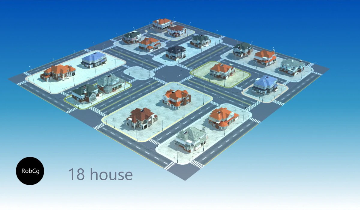 a group villa 3D Model .c4d .max .obj .3ds .fbx .stl .blend
