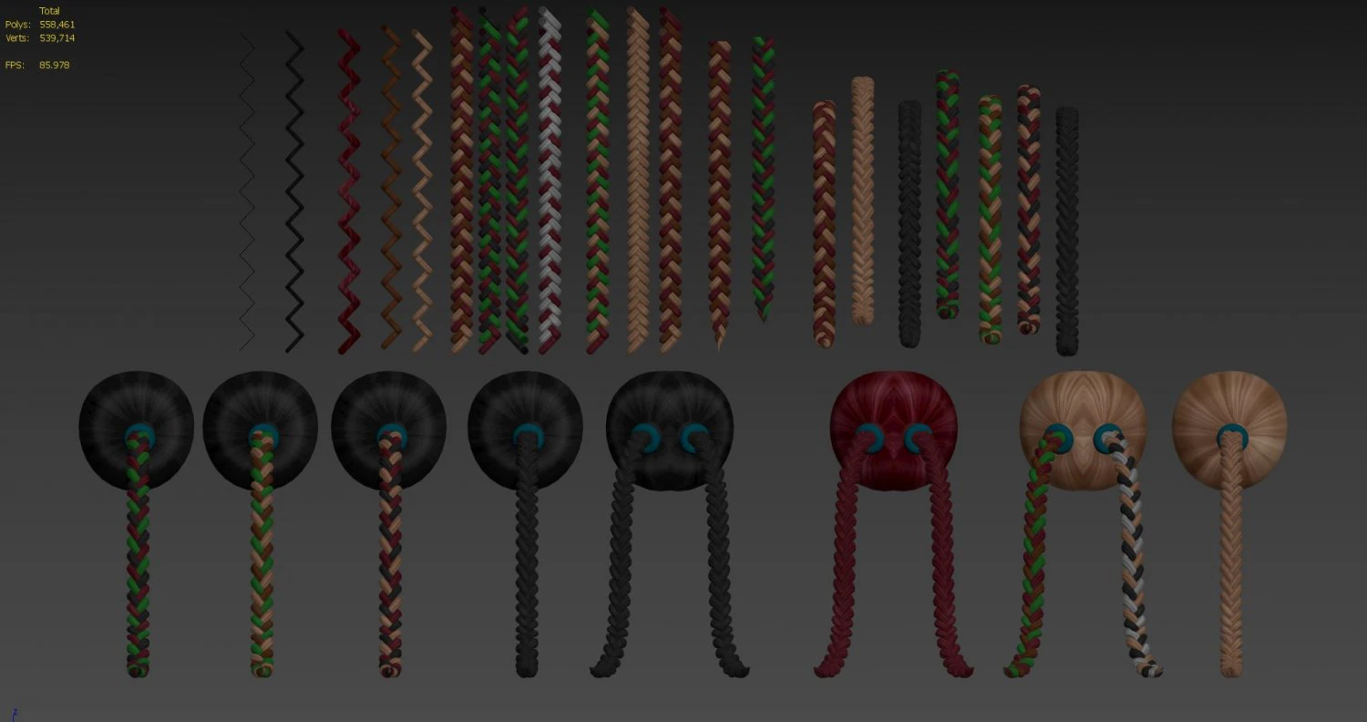 braided hair 3D Model .c4d .max .obj .3ds .fbx .stl .blend 