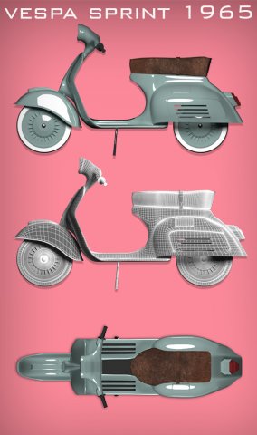 scooter vespa sprint 1966 3D Модель .c4d .max .obj .3ds .fbx .stl .blend 