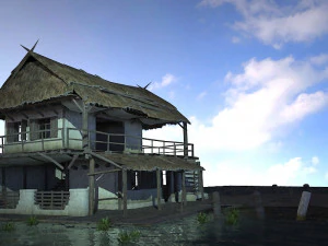 desa primitif rumah rumput hutan pegunungan Model 3D