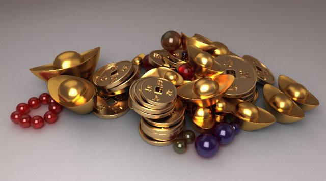 treasure pearls sapphires cartoon jewelry gold coins Modello 3D .c4d .max .obj .3ds .fbx .stl .blend 