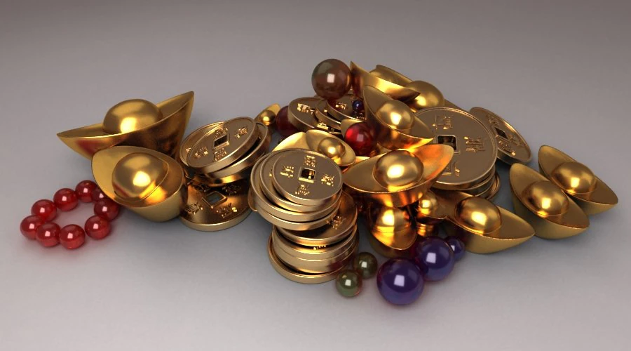 treasure pearls sapphires cartoon jewelry gold coins 3D Model .c4d .max .obj .3ds .fbx .stl .blend