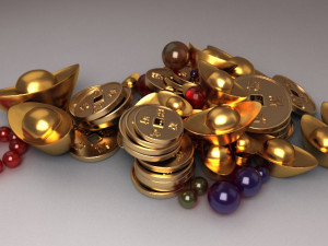 treasure pearls sapphires cartoon jewelry gold coins Modelo 3D