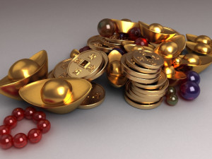 treasure pearls sapphires cartoon jewelry gold coins Modello 3D