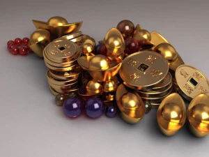 treasure pearls sapphires cartoon jewelry gold coins 3D Model
