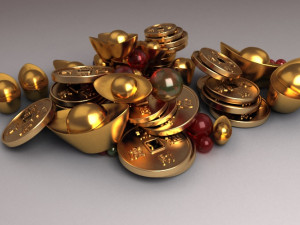 treasure pearls sapphires cartoon jewelry gold coins Modello 3D