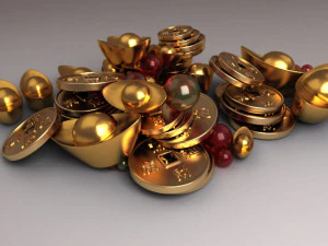 treasure pearls sapphires cartoon jewelry gold coins 3D Model