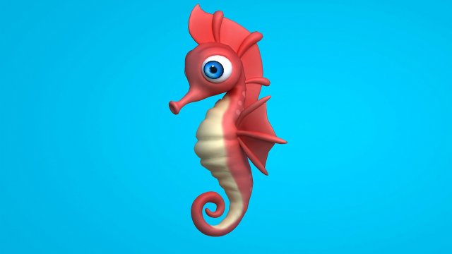 Beautiful cartoon seahorse 3D 모델 .c4d .max .obj .3ds .fbx .stl .blend 
