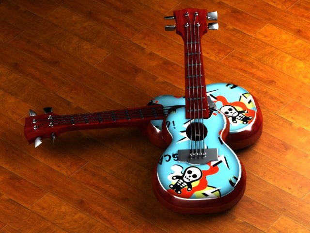 Cartoon Guitar Animated Musical Instrument 3D Модель .c4d .max .obj .3ds .fbx .stl .blend 