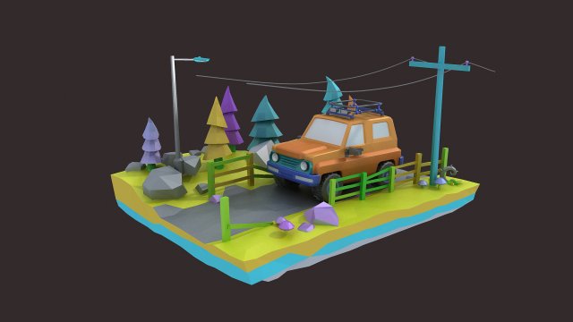 Cartoon car LowPoly suv Origami cars Modelo 3D .c4d .max .obj .3ds .fbx .stl .blend 