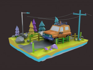 Cartoon car LowPoly suv Origami cars Model 3D