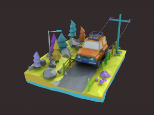 Cartoon car LowPoly suv Origami cars Modelo 3D