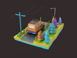 Cartoon car LowPoly suv Origami cars Modelo 3D
