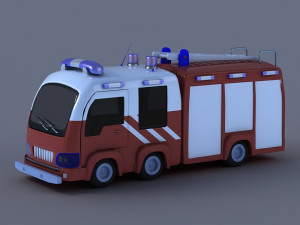 Cartoon fire engine q version of the car animated toys 3D Models