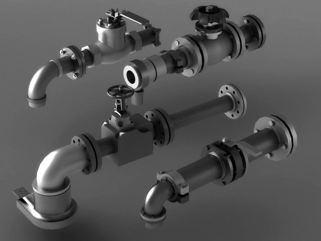 Water pipes industrial valves chemical motor valves 3D Модель .c4d .max .obj .3ds .fbx .stl .blend 