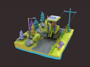 Cartoon diggers Low Poly Excavator Model 3D