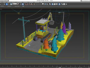 Cartoon diggers Low Poly Excavator 3D Model