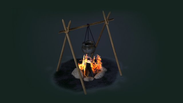 Camp fire game wood settlement prop bonfire fireplace firewood kindling 3D Model .c4d .max .obj .3ds .fbx .stl .blend 