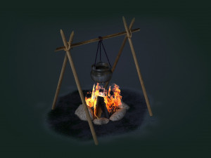 Camp fire game wood settlement prop bonfire fireplace firewood kindling 3D Model