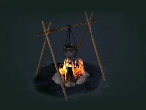 Костер, игра, деревянное поселение, реквизит, костер, камин, дрова для растопки 3D Модель