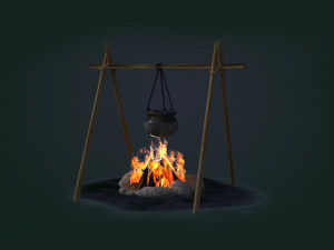 Camp fire game wood settlement prop bonfire fireplace firewood kindling 3D Model