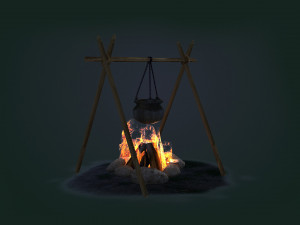Camp fire game wood settlement prop bonfire fireplace firewood kindling 3D Model