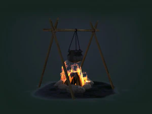 Camp fire game wood settlement prop bonfire fireplace firewood kindling 3D Model