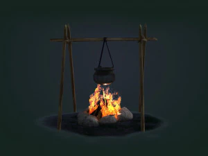 Camp fire game wood settlement prop bonfire fireplace firewood kindling 3D Model