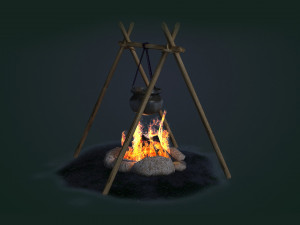 Camp fire game wood settlement prop bonfire fireplace firewood kindling 3D Model