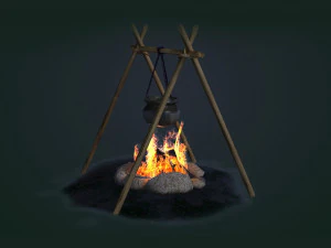Camp fire game wood settlement prop bonfire fireplace firewood kindling 3D Model