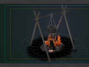Camp fire game wood settlement prop bonfire fireplace firewood kindling 3D Model