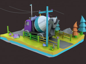 Low poly truck camion mixer truck cargo heavy motortruck Model 3D