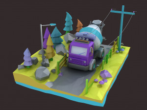 Low poly truck camion mixer truck cargo heavy motortruck Model 3D
