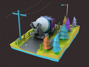 Low poly truck camion mixer truck cargo heavy motortruck Model 3D
