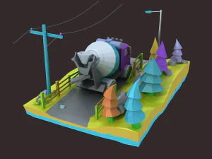 Low poly truck camion mixer truck cargo heavy motortruck 3D Model