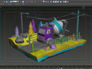 Low poly truck camion mixer truck cargo heavy motortruck 3D Model