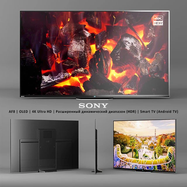 sony af8 oled 4k ultra hd hdr smart tv android tv 3D Model .c4d .max .obj .3ds .fbx .stl .blend 