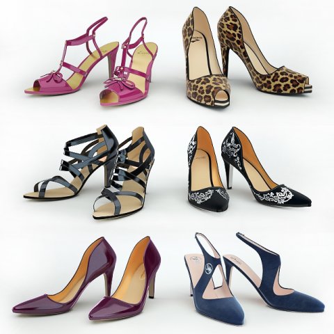 6 pairs of womens shoes 3D Model .c4d .max .obj .3ds .fbx .stl .blend 