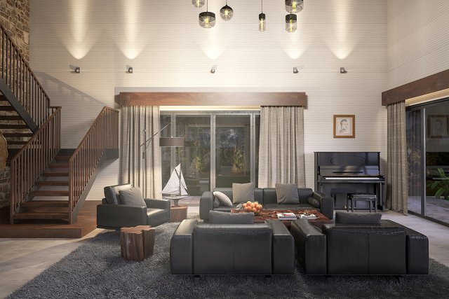 villa living room 3Dモデル .c4d .max .obj .3ds .fbx .stl .blend 