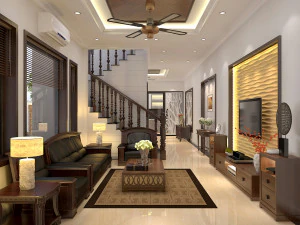 soggiorno e sala da pranzo asiatico Modello 3D