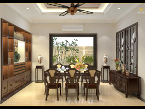 लिविंग रूम और डाइनिंग रूम एशियाई 3D मॉडल