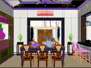 लिविंग रूम और डाइनिंग रूम एशियाई 3D मॉडल