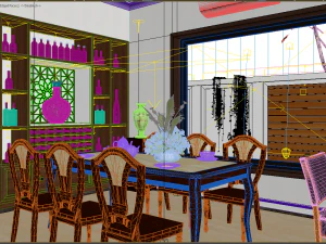 लिविंग रूम और डाइनिंग रूम एशियाई 3D मॉडल