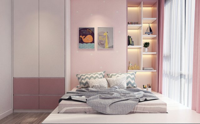 girl bedroom pink 3D Model .c4d .max .obj .3ds .fbx .stl .blend 