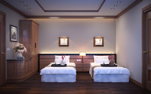 Hotel bedroom 3D Model .c4d .max .obj .3ds .fbx .stl .blend 