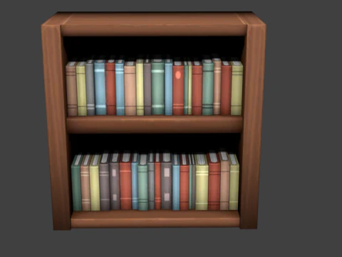 Low Poly Wooden Bookshelf 3D Model
