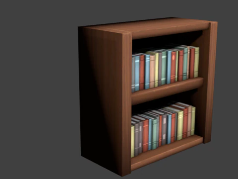 Low Poly Wooden Bookshelf 3D Model