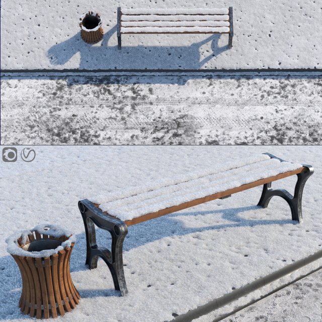 snow bench and sidewalk and street 3D 模型 .c4d .max .obj .3ds .fbx .stl .blend 